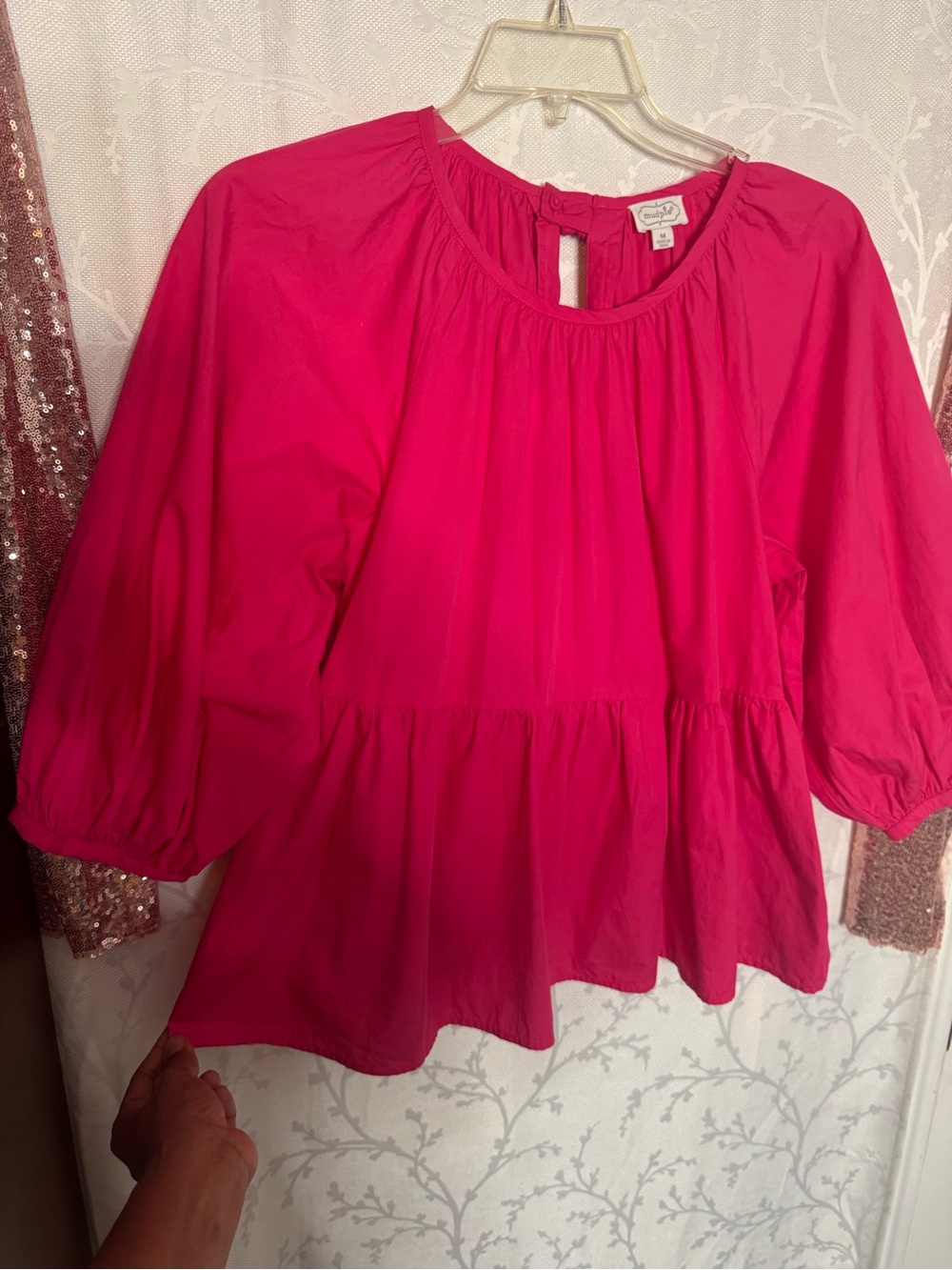 Mud Pie Women's Hot Pink Peasant Blouse